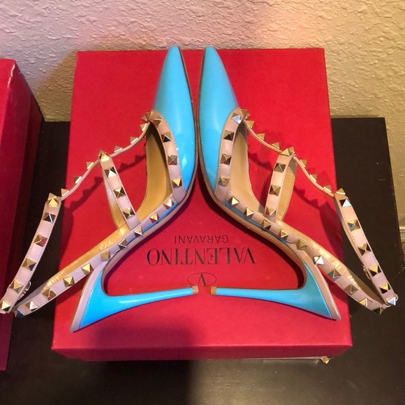 Valentino Rockstud Studded T-strap Cage Sandal Pumps Size 39 - Picture 5 of 14